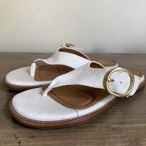 Sofft Womens 7M White Nancia Leather Buckle Flip Flops Comfort Thong Sandals‎